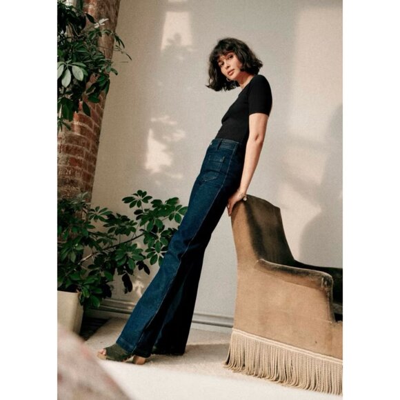 Sézane Eric Patch Pocket Wide Leg Jeans in Indigo - Picture 1 of 8